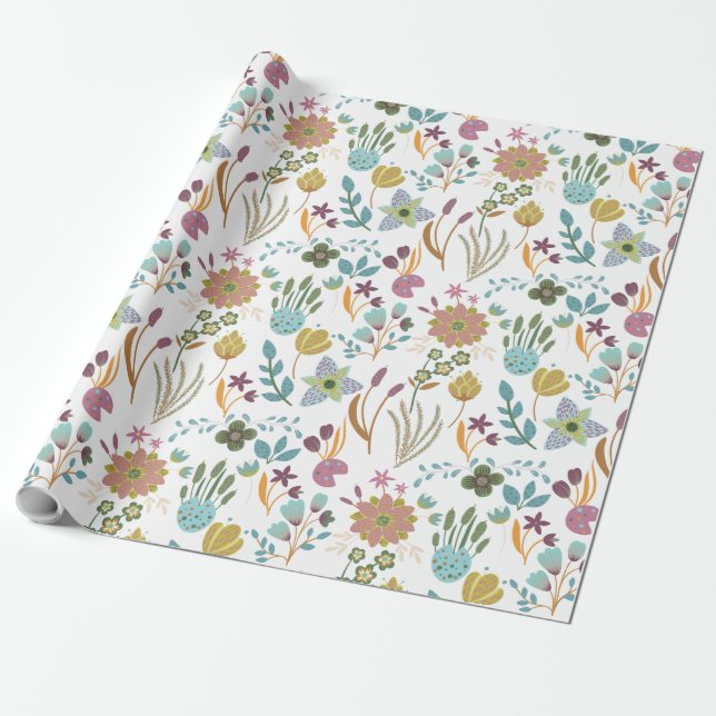 Farbenfrohe Blume Muster Geschenkpapier (Ungerollt)