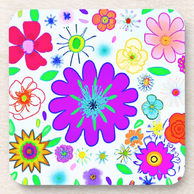 Farbenfrohe Blume Muster Getränkeuntersetzer (Vorderseite)