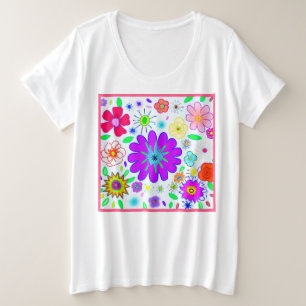 Farbenfrohe Blume Muster Große Größe T-Shirt