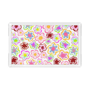 Farbenfrohe Blume Muster HandGezeichnet Sommer Flo Acryl Tablett