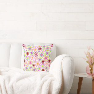 Farbenfrohe Blume Muster HandGezeichnet Sommer Flo Kissen