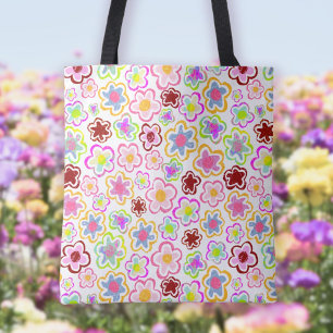 Farbenfrohe Blume Muster HandGezeichnet Sommer Flo Tasche