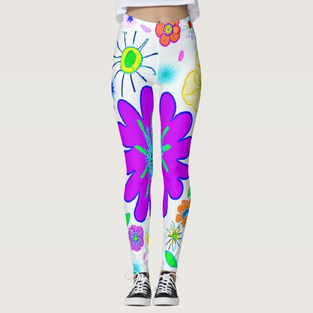 Farbenfrohe Blume Muster Leggings (Vorderseite)