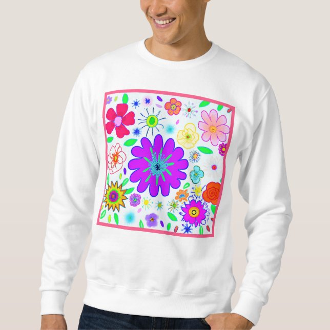 Farbenfrohe Blume Muster Sweatshirt (Vorderseite)