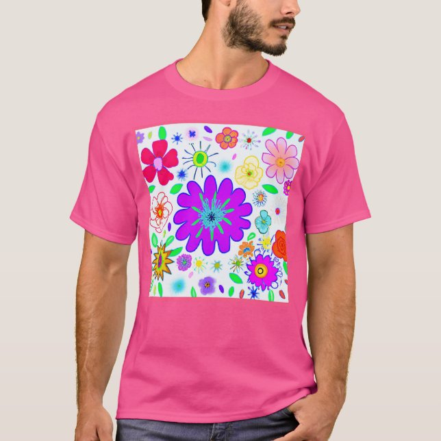 Farbenfrohe Blume Muster T-Shirt (Vorderseite)