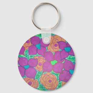 Farbenfrohe Blume Muster Tropische Kunst Schlüsselanhänger