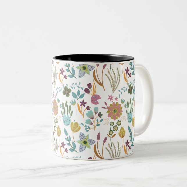 Farbenfrohe Blume Muster Zweifarbige Tasse (VorderseiteRechts)