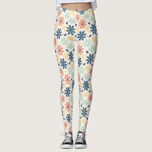 Farbenfrohe Blume Nahtlos in Blau, Rosa und Gelb Leggings