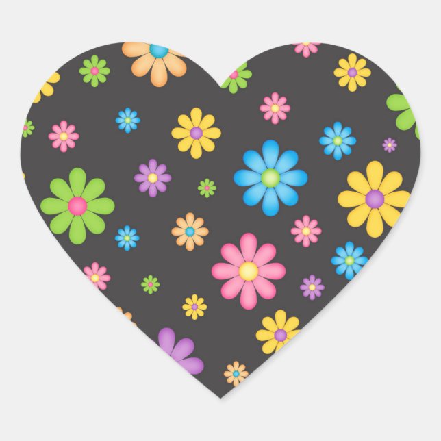 Farbenfrohe Blume Power Hippie Herz-Aufkleber (Vorderseite)