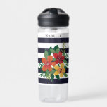 Farbenfrohe Blume Schwarz-weiß Streifen Personalis Trinkflasche<br><div class="desc">Moderne Streifen und personalisierte Blumenflasche.</div>