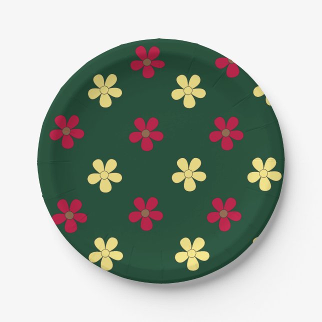Farbenfrohe Blume Sommerhochzeiten Grüne Blumen Pappteller (Vorderseite)
