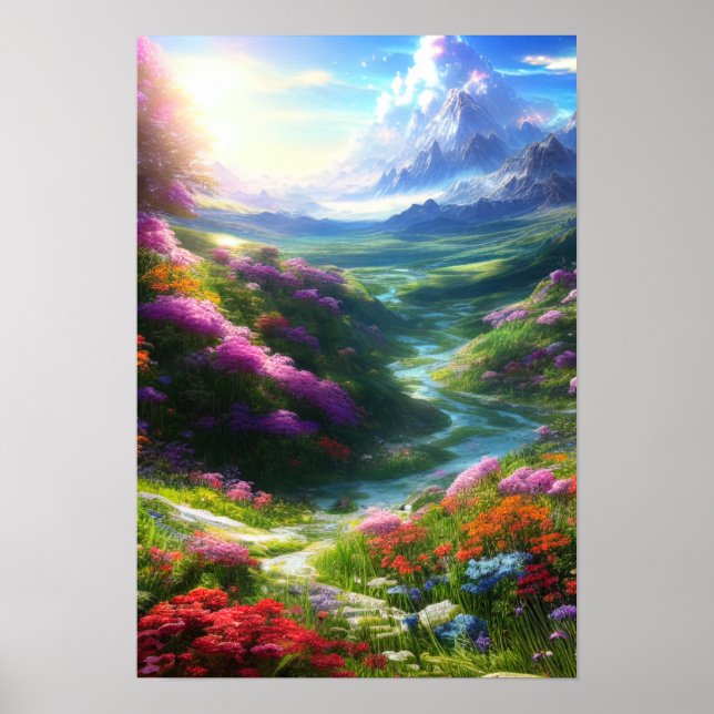 Farbenfrohe Blume Tal mit Lazy Stream Poster (Vorne)