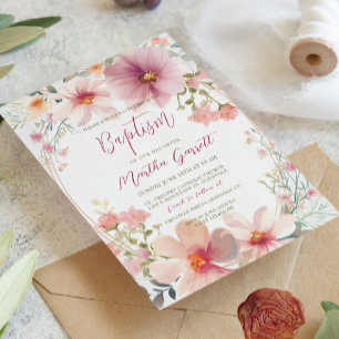 Farbenfrohe Blume Taufe Girl Einladung