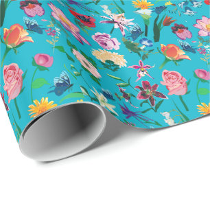 Farbenfrohe Blume Türkis Hintergrund Geschenkpapier