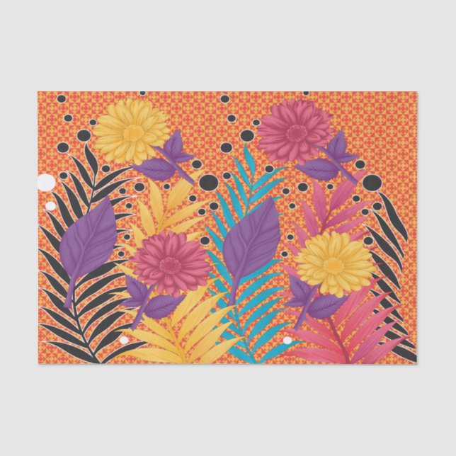 farbenfrohe Blume und Blätter auf schwarzem Hinter Seidenpapier (Vorderseite)