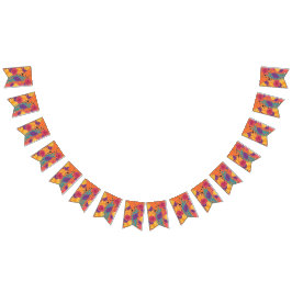 farbenfrohe Blume und Blätter auf schwarzem Hinter Wimpelkette