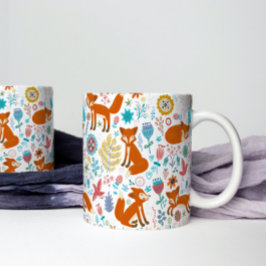 Farbenfrohe Blume- und Füchsmuster Kaffeetasse