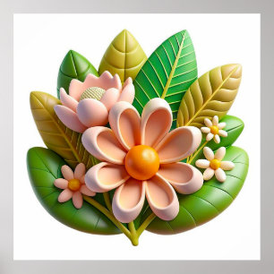 Farbenfrohe Blume und grüne Blätter Poster