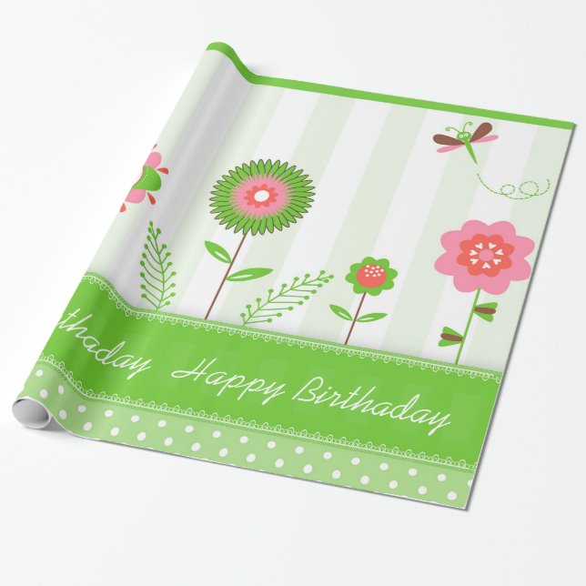 Farbenfrohe Blume und Schmetterlinge - Gerne zum G Geschenkpapier (Ungerollt)