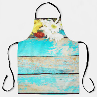 Farbenfrohe Blume, Vintager Holzrahmen. Schürze