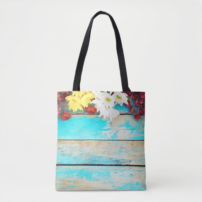 Farbenfrohe Blume, Vintager Holzrahmen. Tasche (Vorderseite)