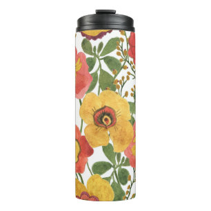 Farbenfrohe Blume: Wasserfarbenmuster im Sommer. Thermosbecher