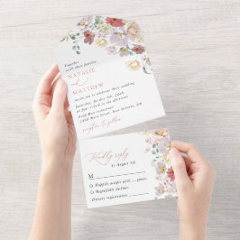 Farbenfrohe Blume, Wildblumen, Boho, Hochzeit All In One Einladung