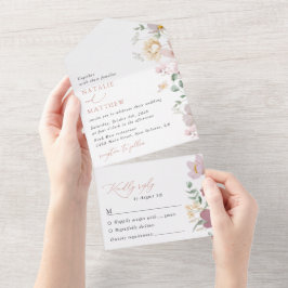 Farbenfrohe Blume, Wildblumen, Boho, Hochzeit All In One Einladung