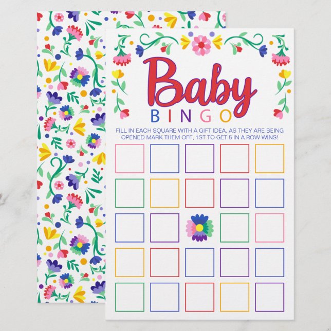 Farbenfrohe Blumen Baby Bingo Duschgel Spiel (Vorne/Hinten)