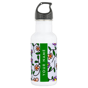 Farbenfrohe Blumen, blauer Hintergrund, Grün Edelstahlflasche