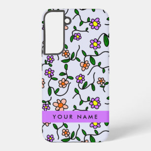 Farbenfrohe Blumen, blauer Hintergrund, Lila Samsung Galaxy Hülle