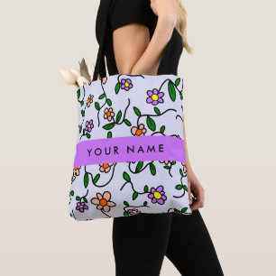 Farbenfrohe Blumen, blauer Hintergrund, Lila Tasche