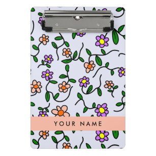 Farbenfrohe Blumen, blauer Hintergrund, Orange Mini Klemmbrett