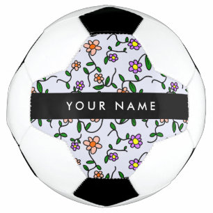 Farbenfrohe Blumen, blauer Hintergrund, schwarz Fußball