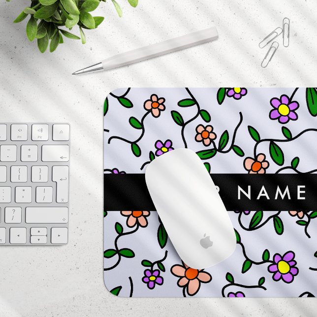 Farbenfrohe Blumen, blauer Hintergrund, Schwarz Mousepad (Von Creator hochgeladen)