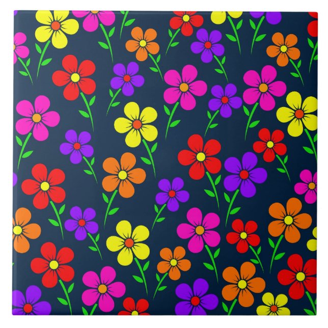 Farbenfrohe Blumen Blumenmuster Fliese (Vorderseite)