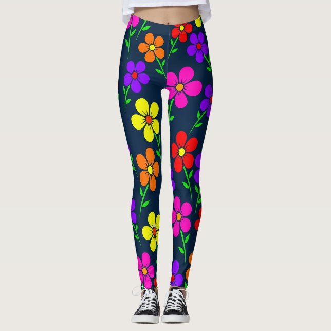 Farbenfrohe Blumen Blumenmuster Leggings (Vorderseite)