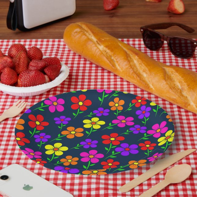 Farbenfrohe Blumen Blumenmuster Pappteller (Picknick)