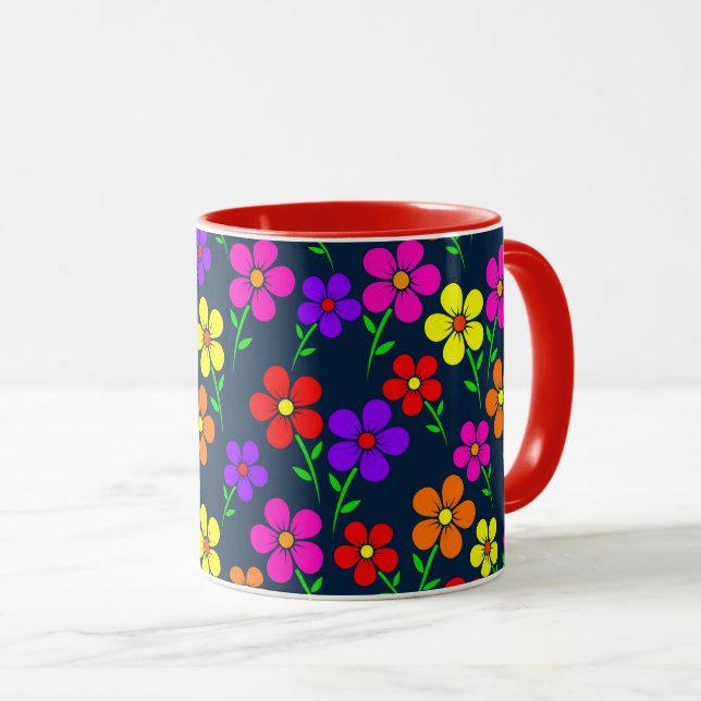 Farbenfrohe Blumen Blumenmuster Tasse (VorderseiteRechts)