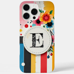 Farbenfrohe Blumen-Design Rahmen Chic Monogramm iPhone 16 Pro Max Hülle