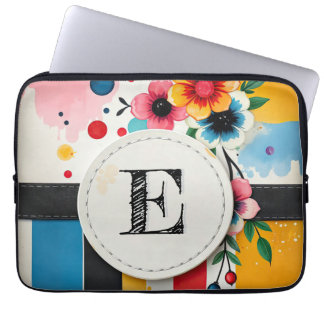 Farbenfrohe Blumen-Design Rahmen Chic Monogramm Laptopschutzhülle