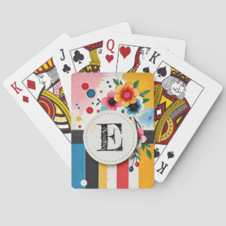Farbenfrohe Blumen-Design Rahmen Chic Monogramm Spielkarten