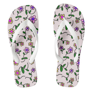 Farbenfrohe Blumen, Florales Muster, Grünpflanzen, Flip Flops