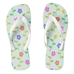 Farbenfrohe Blumen, Florales Muster, Grünpflanzen, Flip Flops