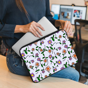 Farbenfrohe Blumen, florales Muster, Grünpflanzen, Laptopschutzhülle