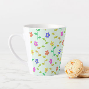 Farbenfrohe Blumen, florales Muster, Grünpflanzen, Milchtasse