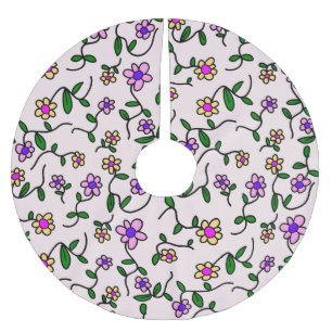 Farbenfrohe Blumen, florales Muster, Grünpflanzen, Polyester Weihnachtsbaumdecke
