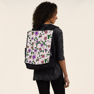 Farbenfrohe Blumen, florales Muster, Grünpflanzen, Rucksack
