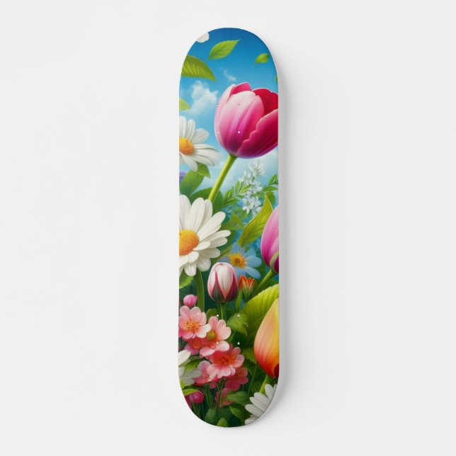 Farbenfrohe Blumen/Frühjahr Skateboard (Vorne)