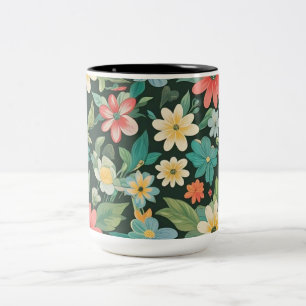 Farbenfrohe Blumen-/Frühlings- Zweifarbige Tasse